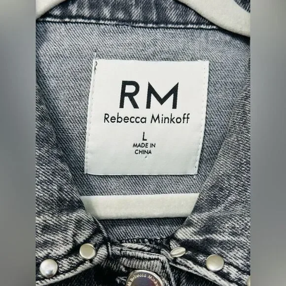 NWOT Rebecca Minkoff Studded Light Black Wash Denim Jean Jacket Women’s Sz L - Picture 10 of 16